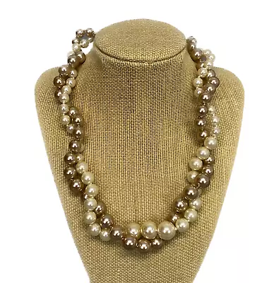 J.CREW Crewcuts Twisted 2 Strand Faux Pearl Necklace Mocha Champagne NWT - 17in • $33.99