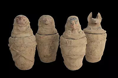 BIG RARE ANCIENT EGYPTIAN ANTIQUE 4 MUMMIFIED CANOPIC Jars Dead Mummification A+ • $799.20