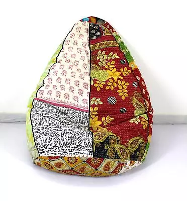 Handmade Quilted Kantha Cotton Floral Bohemian Bean Bag Pouffe Hassock Seat • $84.60