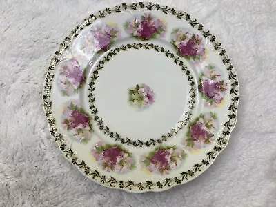 C T Germany Scalloped Salad/Dessert Plate Pink Floral Brown Gold Edging 8.25  • $13.99