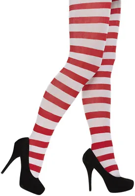 £2.89 • Buy Ladies Red & White Stripy Tights Striped Elf Wally Full Length Christmas Outfit