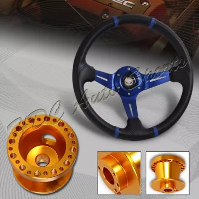 For 90-05 Mazda Miata 350MM Blue/Carbon PVC Steering Wheel+Orange Aluminum Hub • $57.99