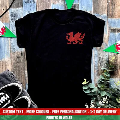 £12.99 • Buy Ladies Welsh Dragon Glitter Pocket T Shirt Wales Cymru Rugby Football Gift Top