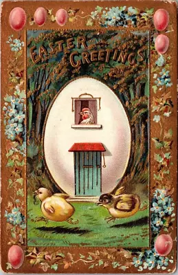 Vintage Postcard. Easter Egg Shell House Chicks Ornate Border Embossed. AQ. • $2.95