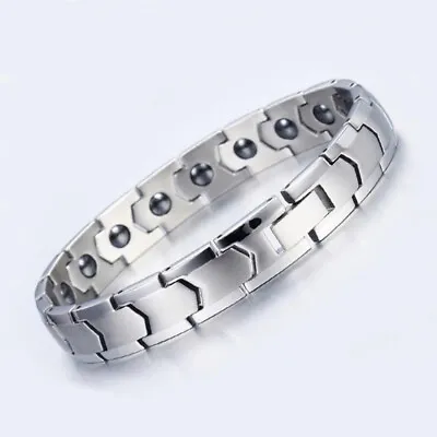 Hot Men's Stainless Steel Magnetic Therapy Health Bracelet Pain Relief Arthritis • $11.99