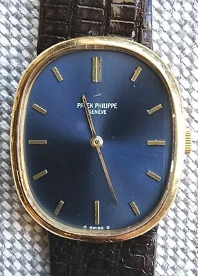 Patek Philippe 18k Yellow Gold Oval Ellipse C. 1970s Blue Sunburst Vintage 3548 • $8999