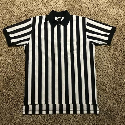 VTG 90s Dalco Athletic Men Sz L Referee Striped Pocket Jersey Shirt Mesh Pocket • $11.24