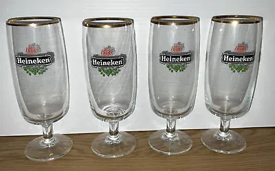 4x Heineken High Quality Beer Glasses Gold Rim 16.5cms Tall Man Cave FREE POST • $49
