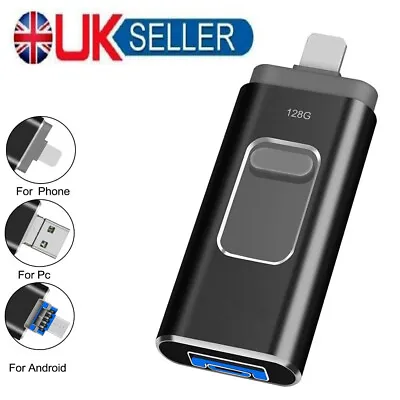 Black USB 3 Flash Drive Thumb Photo Memory Stick For IPhone IPad Android Tablet • £13.99