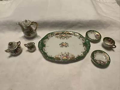 Vintage Porcelain Miniature 9 Piece Tea Set Japan Floral W Gold Trim Dollhouse • $24