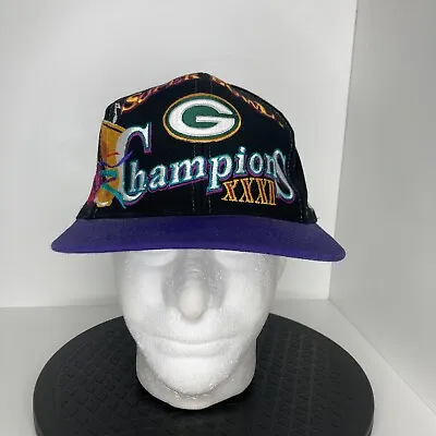 Vintage Packers Hat Adjustable 90s Super Bowl XXI Green Bay Champs Snapback Cap • $29.98