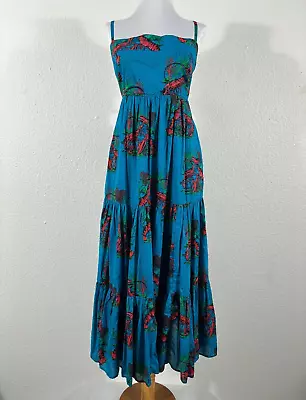 J Crew Midi Dress Womens Size 8 Tiered Lobster Print Ultramarine Blue Red Rare • $128