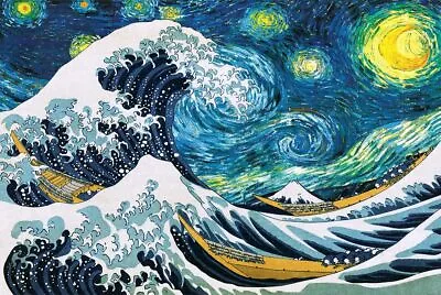 Art Print Poster Great Wave At Night Van Gogh/Hokusai Poster Decor Wall Art Room • $14.25