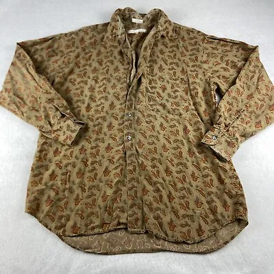 Perry Ellis Shirt Mens Medium Tan Paisley Print Button Up Long Sleeve Bohemian • $7.20