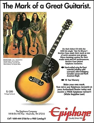 Brother Cane Roman Glick Damon Johnson 1993 Epiphone EJ-200 Acoustic Guitar Ad • $4