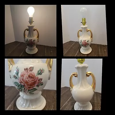 Vtg 1940s Victorian Urn  Floral Roses Table Lamp Gold Gilt Table Lamp • $38