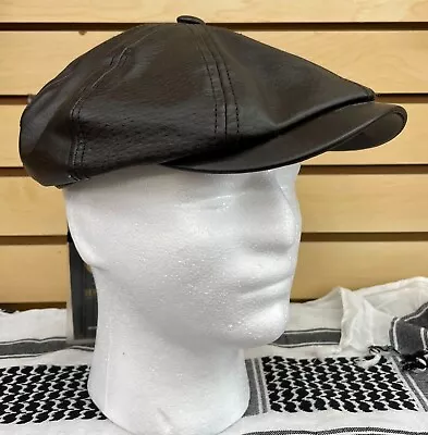 Henschel Hat Company |  NEWSBOY- GENUINE LEATHER-BROWN-  NEW WITH TAGS • $68