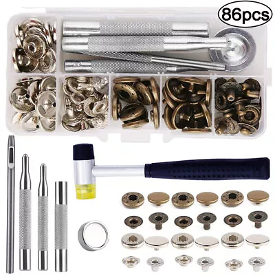 Leather Snap Fasteners Kit Metal Snap Button Press Stud Rivets W/ Setting Tool • $23.09