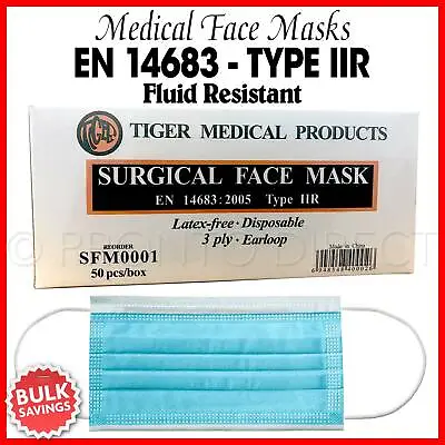 Disposable Surgical Face Mask Mouth Nose Cover Fluid Resistant Masks EN14683 IIR • £2.99