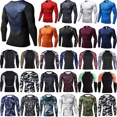 £6.92 • Buy Mens Long Sleeve Compression Base Layer Top GYM Sport Thermal Tights Tee Shirts