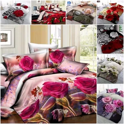 Duvet Cover Sets 3D Bedding Set Pillow Cases Fitted Sheet Single Double & King • £18.99