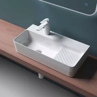 Modern Bathroom Wash Basin Sink Ceramic Countertop Stylish Rectangular 600x305mm • £65.89