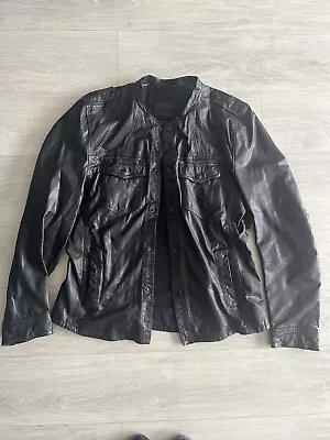 ALL SAINTS Alliance LEATHER JACKET Shirt  Black Large Excellent Condition • £119