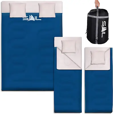 SAIL Double Sleeping Bag With 2 Pillows Extra Large 3-4 Season Indoor & Outdoor • £48.38