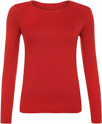 Womens Ladies Long Sleeve Stretch Round Scoop Neck T Shirt Top Assorted 8-26 • £5.99