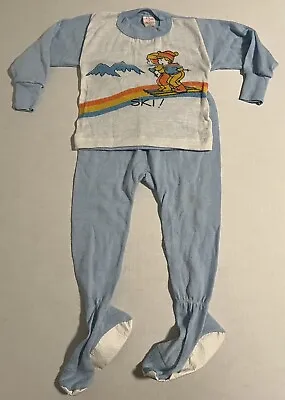 Vintage Polyester Footed Pajamas Skiing Boys Size 4 Dr Denton • $34.50