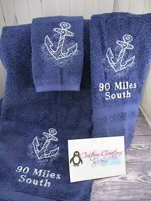 Anchor Sketch Nautical Personalized 3 Piece Bath Towel Set Color Choice  • $28