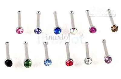 1 5 10 Bulk Nose Bone Stud Straight Stem 2mm Crystal Gem Bar Screw Ring Jewelry • $2.99