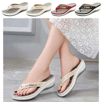 £8.95 • Buy Womens Low Wedge Shoes Ladies Arch Support Sandals Soft Cushion Flip Flops Shoes
