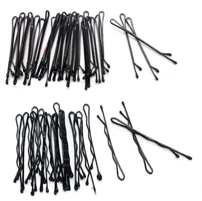 60pc Black Hair Grips Clips Bobby Kirby Pins Clamps Salon Waved Slides • £3.09