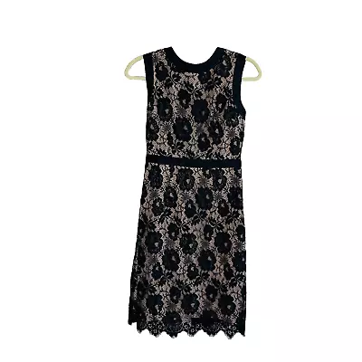 MILLY Lace Silk Midi Sheath Party Dress Size 4 Small Black Lined Sleeveless Bow • $39.99