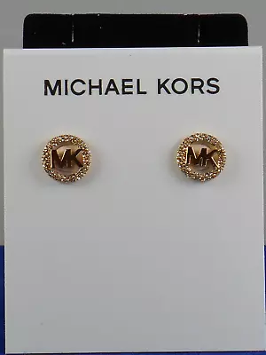 Michael Kors Rose Gold MK LOGO Pave' Halo Round Stud Earrings MKJ7324 791 $100 • $69.99