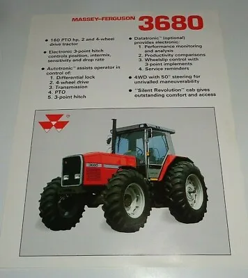 Massey Ferguson MF 3680 Tractor Spec Sheet Sales Brochure Literature Advertising • $14.99