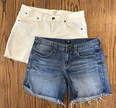 LOT Of 2 J. Crew Denim Shorts White Blue Stretchy Rolled Cuff Size 8 • $14.99