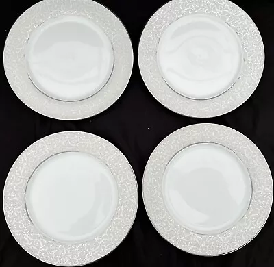 4 MIKASA PARCHMENT PORCELAIN PLATINUM GRAY 10.5” Dinner Plates EUC • $35