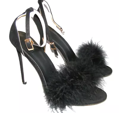 Unbranded Women Size 10.5 M 42 EUR Black 4  Marabou Slipper Bedroom Heels Shoes • $19.94