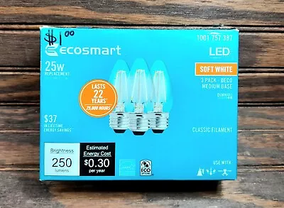 EcoSmart 25-Watt Equivalent B11 E26 Dimmable ENERGY STAR Clear Glass 3-PACK • $3.95