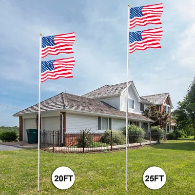 Heavy Duty Aluminum 20/25ft Sectional Flag Pole Kit With Two 3' X 5' US Flags • $59.99