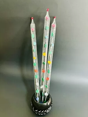 Set Of 3 Venetian Art Glass Flowers FAUX Taper Candlesticks CADMIUM UV GLOWS • $90