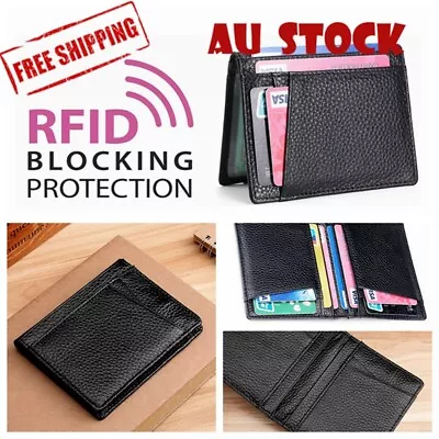 $7.99 • Buy RFID Blocking Leather Wallet Slim Mens Purse ID Credit Card Holder Protector AU
