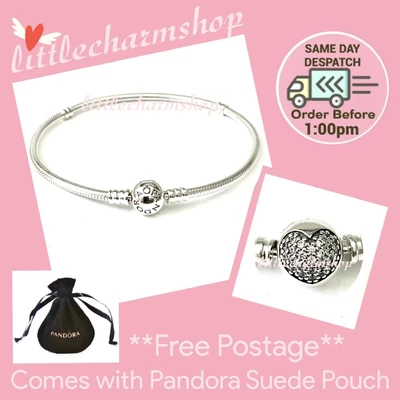 $119 • Buy NEW Genuine PANDORA Moments Sparkling Heart Clasp Bracelet - 590743CZ-21 RETIRED