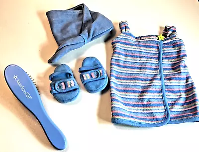 American Girl Doll Striped Cozy Spa Bath Wrap Head Wrap Slippers & Brush • $21.85