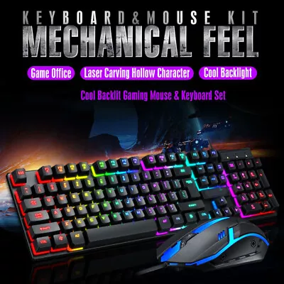 Computer Desktop PC Wired Gaming Keyboard And Mouse Mice Set LED RGB Backlit • $18.99