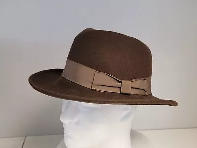 NEW - Mens Brown Felt Wool Dress Hat Fedora Vintage Made In USA Size X-Large XL • $24