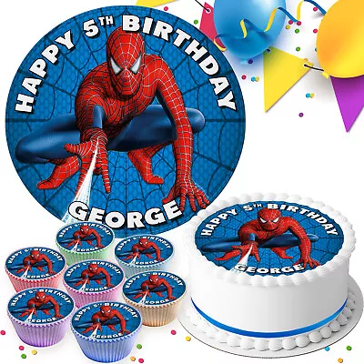 Spider-man Birthday Personalised Edible Cake Topper  & Cupcake Toppers Sv705 • £5.09