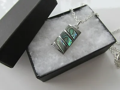 Handmade Gorgeous Green Blue Abalone Shell Pendant Chain Necklace Boxed Gift * • £5.99